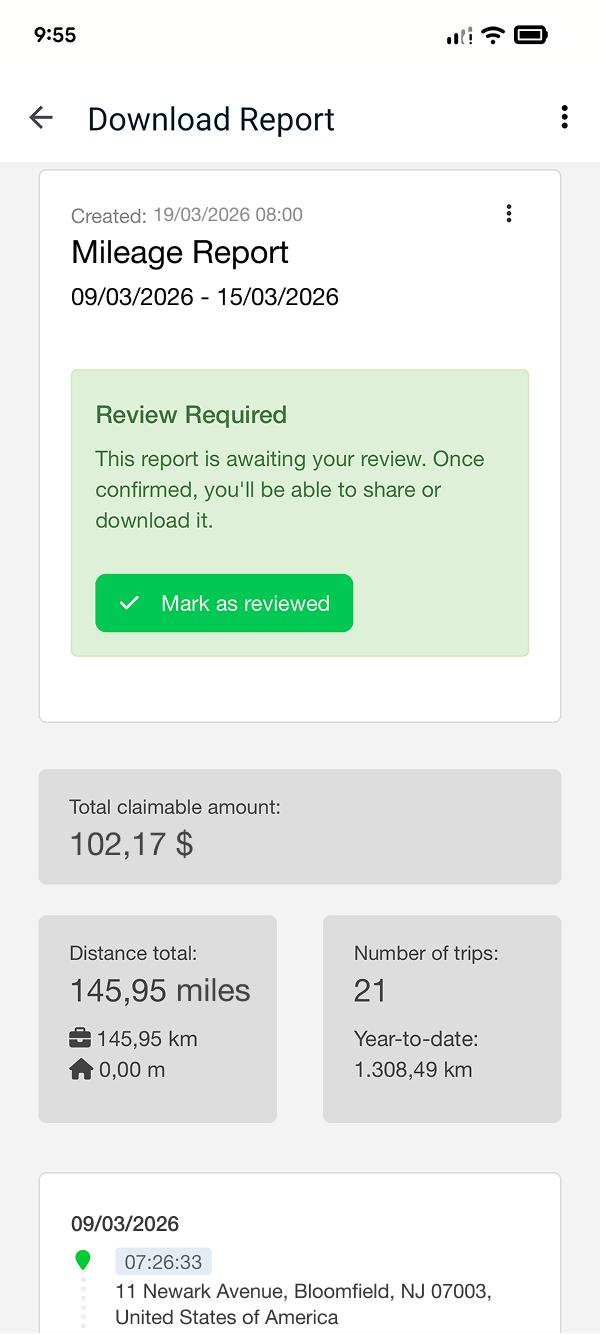 Review reimbursement report in MyCarTracks