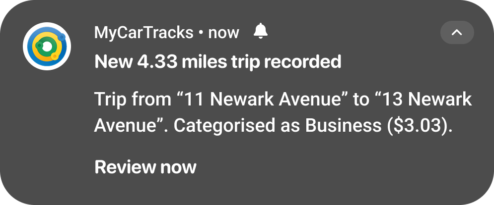 New trip detected notification
