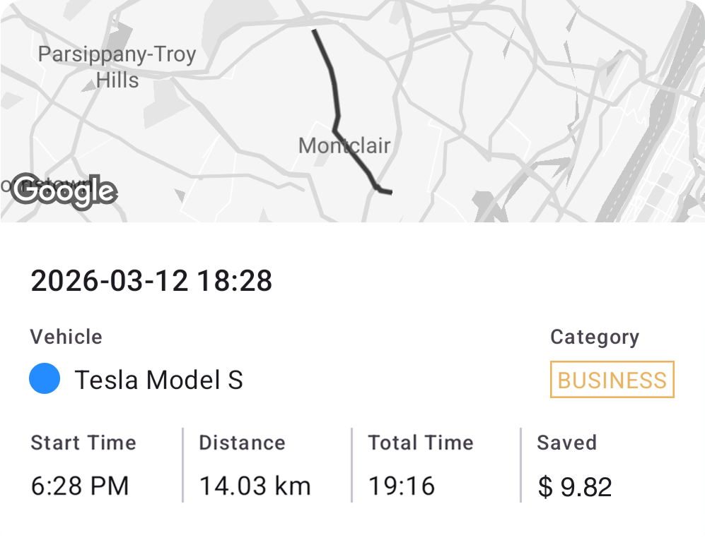 Business trip classification visible inside the app