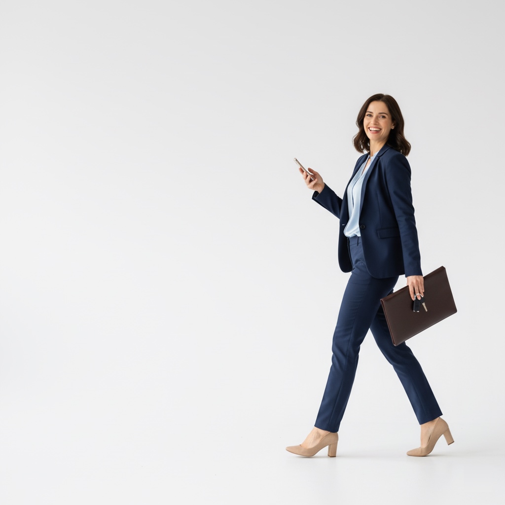Self-employed delivery driver checking a smartphone while leaning beside a white work van with no extra hardware visible