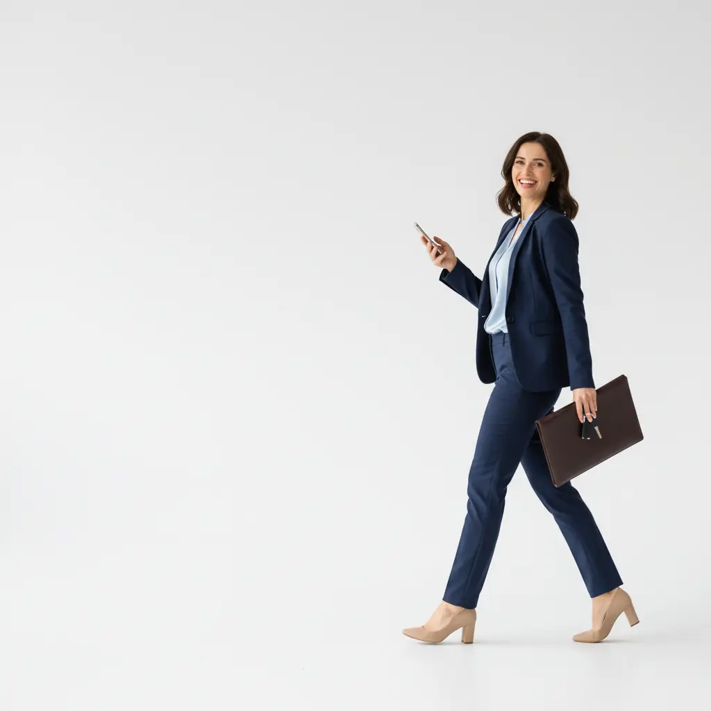 Self-employed delivery driver checking a smartphone while leaning beside a white work van with no extra hardware visible