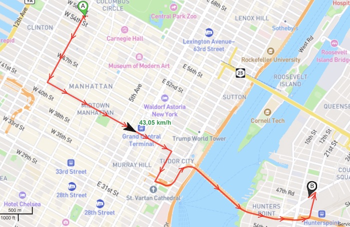 Route playback view with map and trip details