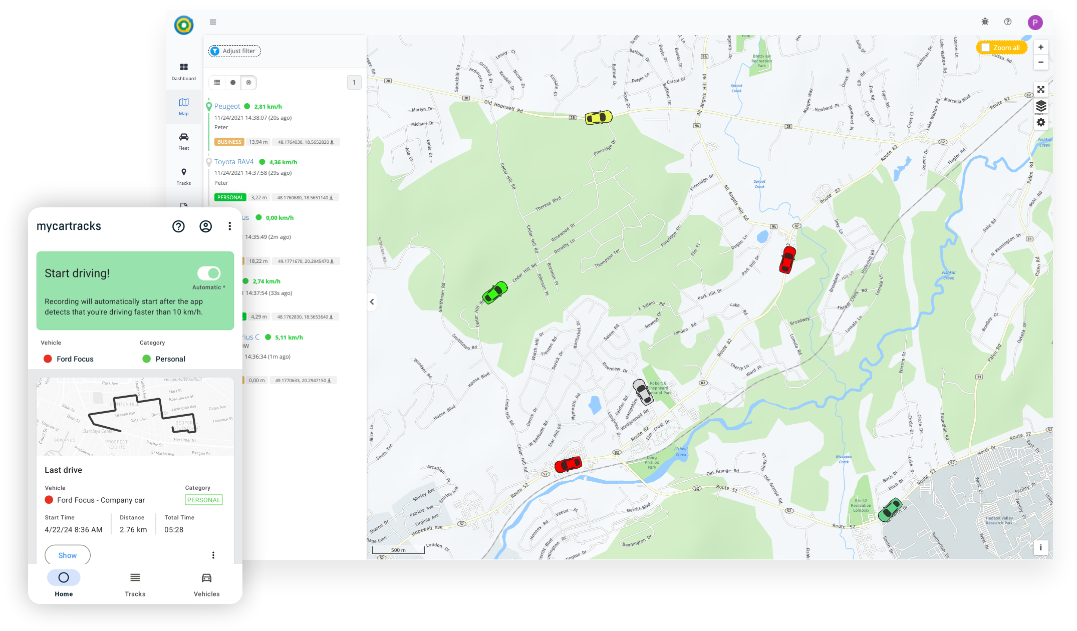 MyCarTracks Android and Web app